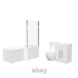 Baignoire droite Nes Home blanche 1700 mm avec paroi, meuble lavabo et suite de toilettes autoportante