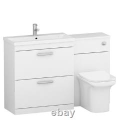 Basin Turin 1300 mm blanc laqué à 2 tiroirs avec toilettes BTW et WC Crosby