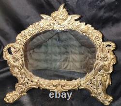 Beau miroir de vanité sur pied Art Nouveau antique avec chérubins et anges