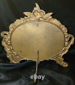 Beau miroir de vanité sur pied Art Nouveau antique avec chérubins et anges