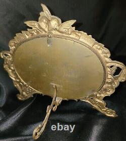 Beau miroir de vanité sur pied Art Nouveau antique avec chérubins et anges