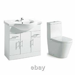 Blanc Bathroom Furniture Suite Vestiaire Avec 850mm Bassin Vanity Évier Wc Toilettes