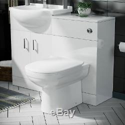 Blanc Brillant Bassin Vanity Unité Retour Au Mur Wc Toilettes Salle De Bains Suite Debra