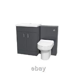 Cabinet de lavabo gris foncé de 1100 mm, unité WC et toilette dos au mur