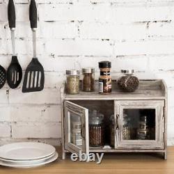 Cabinet de rangement en bois brûlé avec portes-fenêtres - Meuble de salle de bain