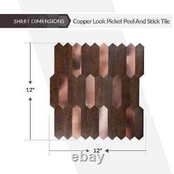 Carreau de dosseret en métal honed Copper Picket 12 po x 12 po autoadhésif pour cuisine