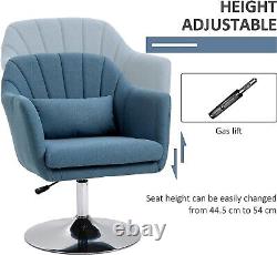 Chaise d'appoint pivotante en lin bleu avec coussin, fauteuil de coiffeuse réglable en hauteur, Royaume-Uni