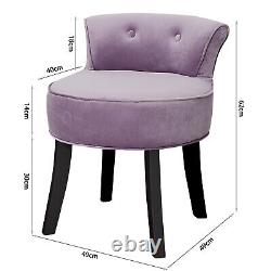 Chaise de coiffeuse rembourrée à dossier bas en velours violet pour table de maquillage ou tabouret bas pour salon au Royaume-Uni
