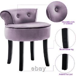 Chaise de coiffeuse rembourrée à dossier bas en velours violet pour table de maquillage ou tabouret bas pour salon au Royaume-Uni