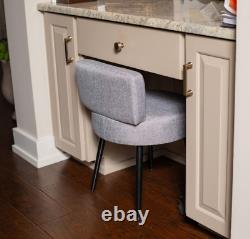 Chaise grise en lin avec dossier Petit siège rembourré compact rond pour salon