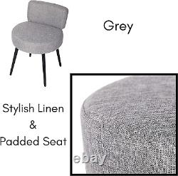 Chaise grise en lin avec dossier Petit siège rembourré compact rond pour salon