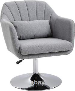 Chaise pivotante d'appoint en lin gris avec coussin lombaire et hauteur réglable - Fauteuil de coiffeuse