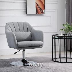 Chaise pivotante d'appoint en lin gris avec coussin lombaire et hauteur réglable - Fauteuil de coiffeuse.
