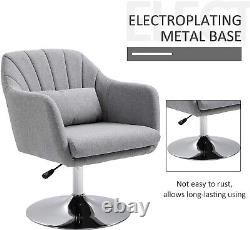Chaise pivotante d'appoint en lin gris avec coussin lombaire et hauteur réglable - Fauteuil de coiffeuse