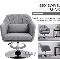 Chaise pivotante d'appoint en lin gris avec coussin lombaire et hauteur réglable - Fauteuil de coiffeuse.