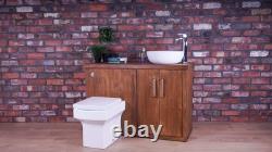 Combiné Meuble Lavabo Épais et Unité de Toilette Adossée au Mur Finition Noyer