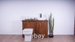 Combiné Meuble Lavabo Épais et Unité de Toilette Adossée au Mur Finition Noyer