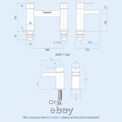 Écran de bain Nes Home avec cabine de douche, portes blanches, meuble sous lavabo, toilettes et robinetterie noire mate.