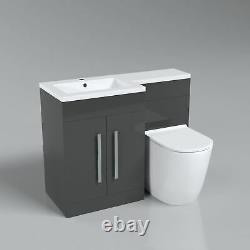 Elaina Salle De Bains Gris Bassin Unité Vanity Lh Wc Rimless Retour Au Mur Toilettes 1100