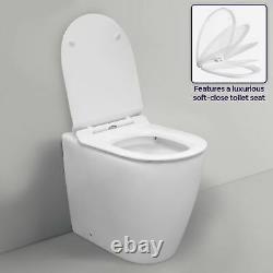 Elaina Salle De Bains Gris Bassin Unité Vanity Lh Wc Rimless Retour Au Mur Toilettes 1100