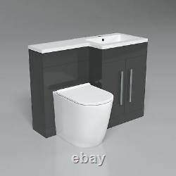 Elaina Salle De Bains Gris Rh Bassin Vanity Unité Wc Rimless Retour Au Mur Toilettes 1100mm