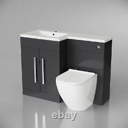 Ellore Salle De Bains Gris Bassin Unité Vanity Rimless Retour Au Wc Mur Toilettes 1100mm Lh