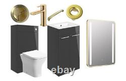 Ensemble complet de salle de bain en laiton brossé moderne avec toilette et lavabo anthracite brillant en or