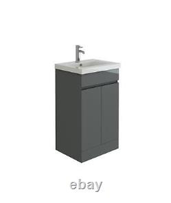 Ensemble de lavabo pour meuble de toilette, cuvette de toilette dos au mur, réservoir de chasse d'eau WC, ensemble de cuvette de toilette gris brillant