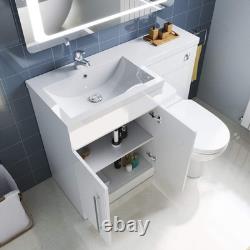 Ensemble de meuble de salle de bain blanc à main gauche de 1100 mm avec lavabo et toilettes adossées au mur