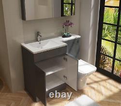 Ensemble de meubles combinés pour salle de bain et toilettes WC en forme de L avec unité de vanité et armoire de rangement Gamma