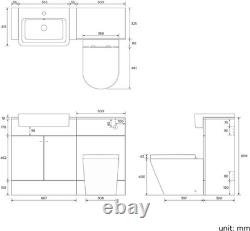 Ensemble de meubles de rangement avec lavabo de vanité et toilettes à poser contre le mur, finition blanche brillante premium