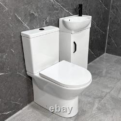 Ensemble de salle de bain Cloakroom unité de vanité blanche avec poignée noire et toilettes à dos fermé