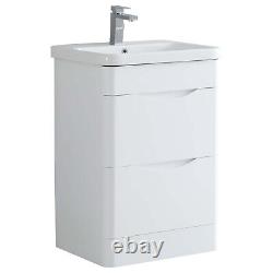 Ensemble de salle de bain Meuble combiné Unité de lavabo et unité de WC et cuvette de toilette Blanc brillant