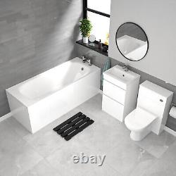 Ensemble de salle de bain Nes Home Blanc 500mm avec unité de toilette WC à 2 tiroirs en PVC et baignoire