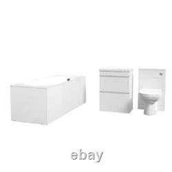 Ensemble de salle de bain Nes Home Blanc 600mm avec 2 tiroirs, unité de WC BTW et baignoire.