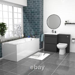 Ensemble de salle de bain Nes Home gris foncé 600 mm avec 2 tiroirs, unité de WC BTW et baignoire