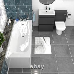 Ensemble de salle de bain Nes Home gris foncé 600 mm avec 2 tiroirs, unité de WC BTW et baignoire