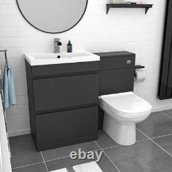 Ensemble de salle de bain Nes Home gris foncé 600 mm avec 2 tiroirs, unité de WC BTW et baignoire