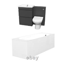Ensemble de salle de bain Nes Home gris foncé 600 mm avec 2 tiroirs, unité de WC BTW et baignoire