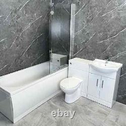 Ensemble de salle de bains complet Porto Match 1050mm avec miroir, écran de baignoire et robinet.