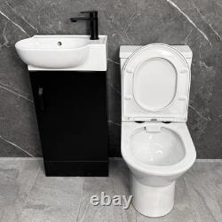 Ensemble de salle de bains, meuble de lavabo noir pour vestiaire avec poignée noire et WC à dos ouvert