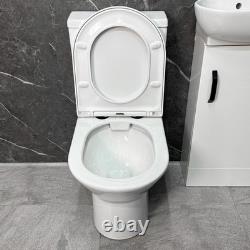 Ensemble de salle de bains, meuble sous-vasque blanc, poignée noire et dos ouvert pour toilettes