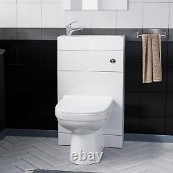 Eslo 500mm Toilette avec lavabo et WC encastré contre le mur, couleur blanche.