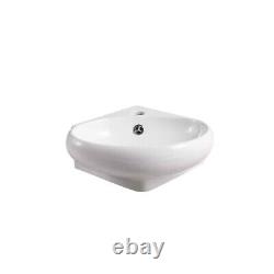 Évier de salle de bain compact ovale d'angle fixé au mur en céramique de porcelaine blanche classique