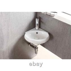 Évier de salle de bain compact ovale d'angle fixé au mur en céramique de porcelaine blanche classique
