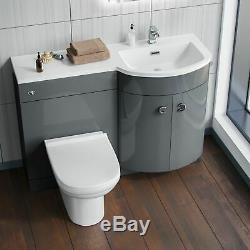 Ingersly Salle De Bains Gris Bassin Évier Meuble Sous Lavabo Retour Au Wc Mur Toilettes Rh 1100mm