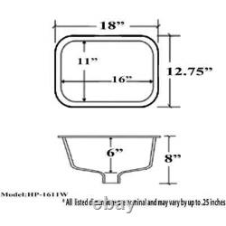 Lavabo de salle de bain rectangulaire sous plan classique en céramique petit 16x11