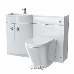 Meuble Vasque Blanc LH 1100mm avec Toilette Ellis Adossée au Mur