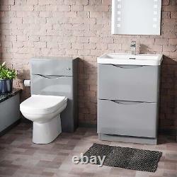 Meuble Vasque Grise Moderne 600mm avec Lavabo et Toilette Merton Adossée au Mur