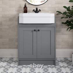 Meuble de Salle de Bain 1820mm avec Toilettes à Dos au Mur, Étagère de Rangement, Mobilier Gris